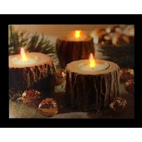 15.75" LED Flickering Rustic Lodge Woodland Candles Canvas Wall Art