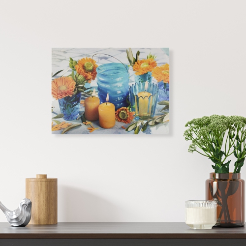 15.75" LED Flickering Candles and Flowers Glass Candles Canvas Wall Art