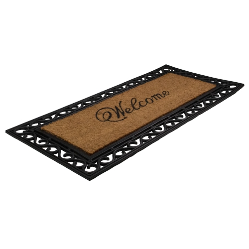 Black and Natural Coir Rectangular "Welcome" Doormat 22" x 48"