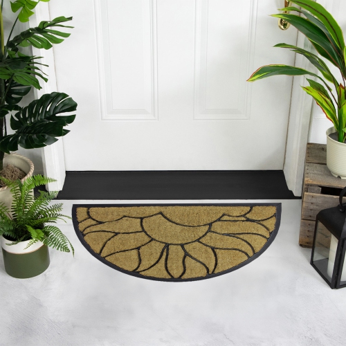 Brown and Black Sunflower Half Round Doormat 29 x 17