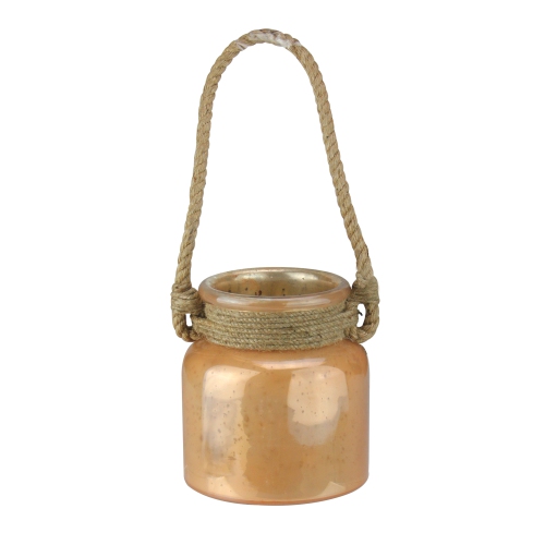 6.25" Brown Distressed Glass Hurricane Decor with Rope