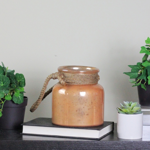 6.25" Brown Distressed Glass Hurricane Decor with Rope