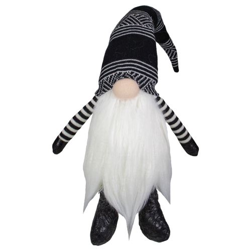 Plush Gnome with Striped Arms Christmas Figure - 28" - Black and White