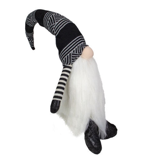 Plush Gnome with Striped Arms Christmas Figure - 28" - Black and White