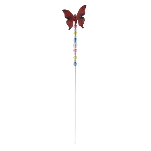 21" Maroon Beaded Acrylic Flying Butterfly Metal Garden Pick