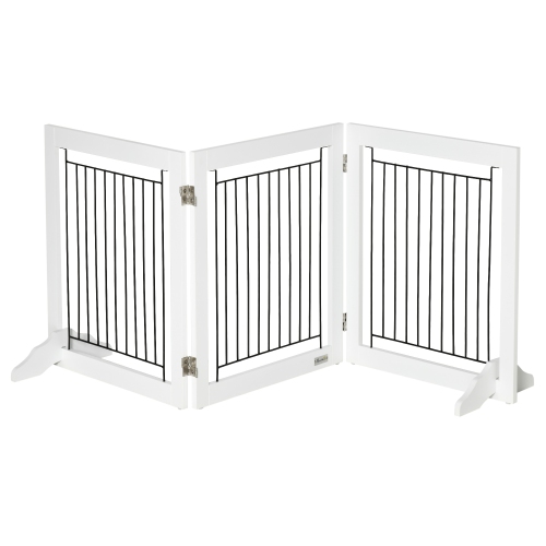 PawHut Freestanding Pet Gate, Folding Dog Gate with 2 Support Feet, 24" High, 3 Panels, for Small Dogs, Puppies, Indoor Use - White