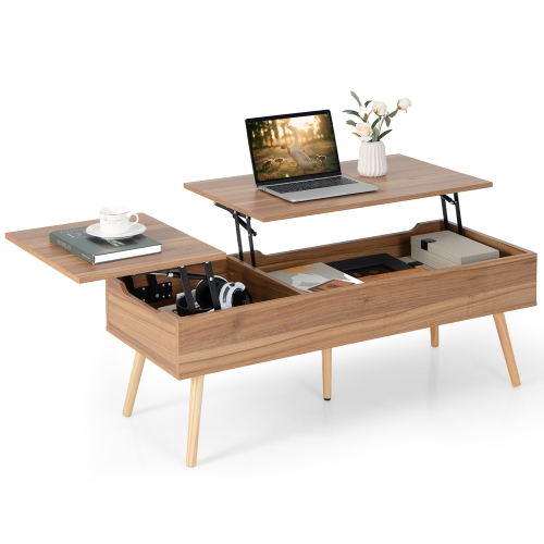 Table basse de 47 po à dessus relevable de Costway avec compartiments dissimulés pour le salon