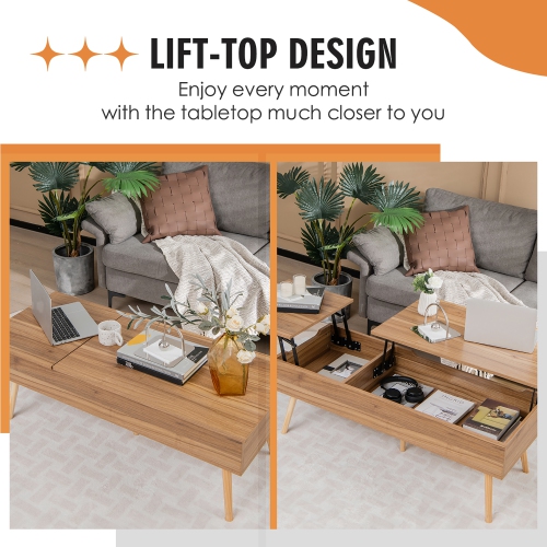 Costway 47" Lift Top Coffee Table Central Table with Hidden Compartments for Living Room