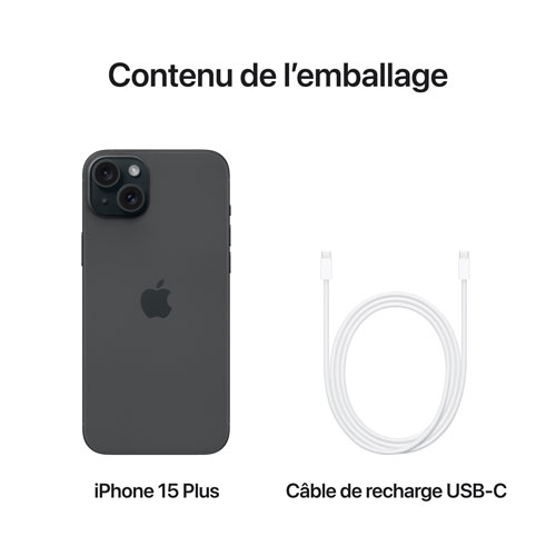 iPhone 15 Plus de 256 Go d'Apple avec Fido - Noir - Financement mensuel