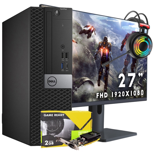 DELL  Refurbished (Good) - Optiplex 7050 Sff (Core I7 7Th Gen|New 27" Fhd Monitor|32GB Ram|1Tb SSD|Win 10 Pro| Gt 1030| Gaming Headset) Business