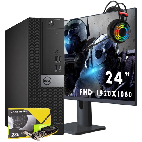 DELL  Refurbished (Good) - Optiplex 7050 Sff (Core I7 7Th Gen|New 24" Fhd Monitor|16GB Ram|512GB SSD|Win 10 Pro| Gt 1030| Gaming Headset) Desktop PC