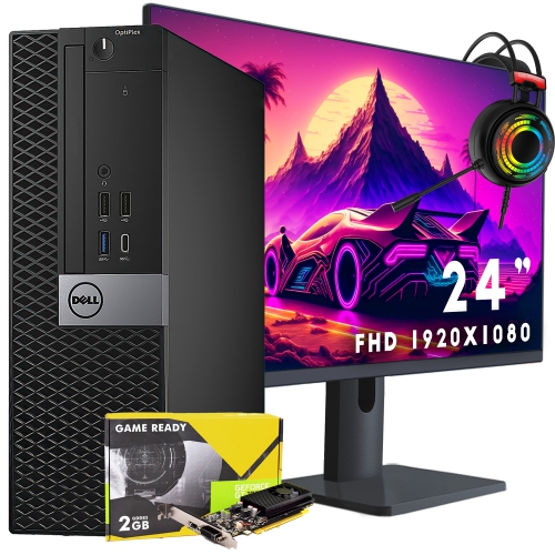 DELL  Refurbished (Good) - Optiplex 7050 Sff (Core I7 7Th Gen|New 24" Fhd Monitor|32GB Ram|2Tb SSD|Win 10 Pro| Gt 1030| Gaming Headset) Desktop PC