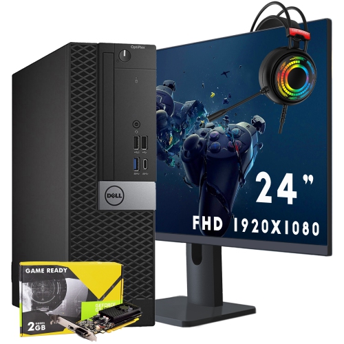 DELL  Refurbished (Good) - Optiplex 7050 Sff (Core I7 7Th Gen|New 24" Fhd Monitor|32GB Ram|512GB SSD|Win 10 Pro| Gt 1030| Gaming Headset) Desktop PC
