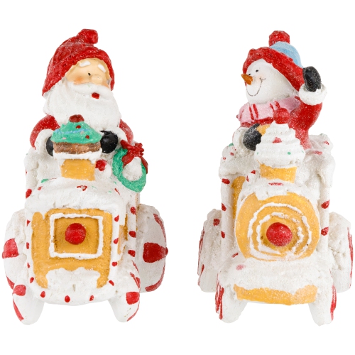 NORTHLIGHT  Santa And Snowman On Gingerbread Train Car Christmas Figurines - 6.75" - Set Of 2