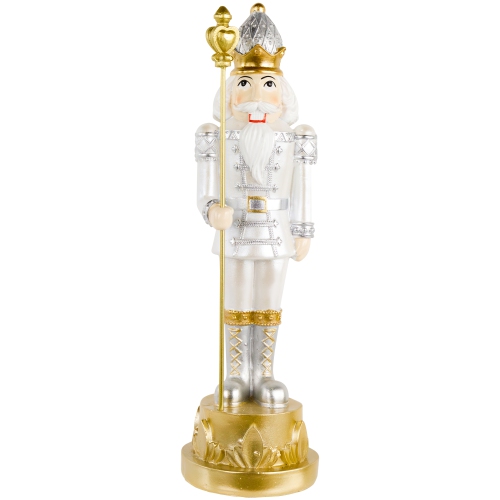 NORTHLIGHT  13.5" Metallic Christmas Nutcracker With Staff In Silver