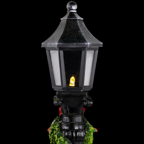 Glittered Snow Couple Under Lighted Street Lamp Christmas Decoration - 14"