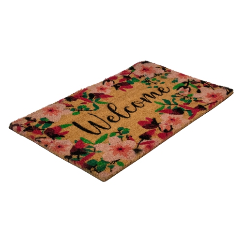 Natural Coir Blossoming Floral Outdoor Rectangular "Welcome" Doormat 18" x 30"