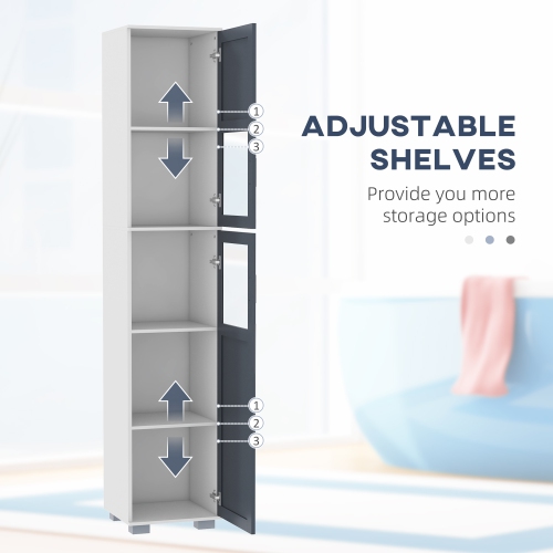 Armoire de rangement kleankin pour salle de bain de 75 po, armoire étroite pour salle de bain avec 2 armoires, portes en verre mat et tablettes