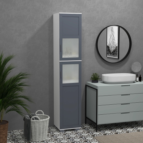 Armoire de rangement kleankin pour salle de bain de 75 po, armoire étroite pour salle de bain avec 2 armoires, portes en verre mat et tablettes