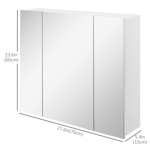 kleankin 28" x 24" Medicine Cabinet, Wall Mounted Bathroom Mirror Cabinet with Mirrored Doors, Adjustable Shelves, White