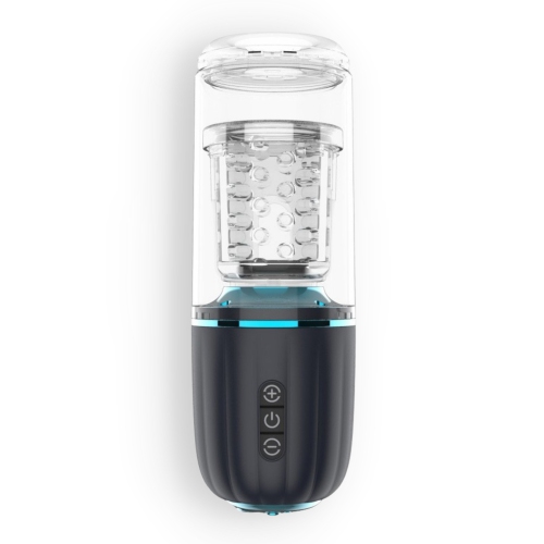 V For Vibes Automatic Male Masturbator Neptune - Black, Clear Blue