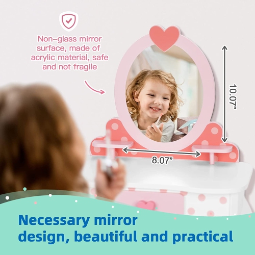 Ensemble de coiffeuse en bois pour enfants TOOKYLAND - Table de maquillage avec miroir et chaise, jouet de jeu factice pour tout-petits de 3 ans et