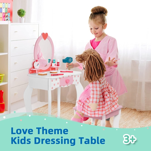 Ensemble de coiffeuse en bois pour enfants TOOKYLAND - Table de maquillage avec miroir et chaise, jouet de jeu factice pour tout-petits de 3 ans et
