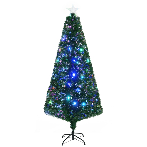 HOMCOM  6Ft Prelit Artificial Christmas Tree, Fiber Optic Tree Xmas Decoration With Multi-Colored Light, 230 Tips