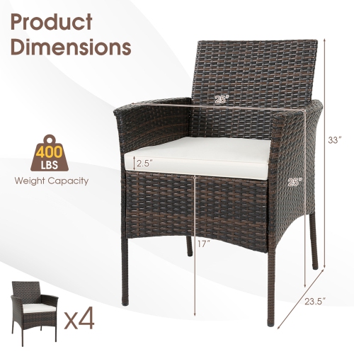 Costway Set of 4 Patio Rattan Dining Chairs Cushioned Seat Curved Armrests Outdoor Porch