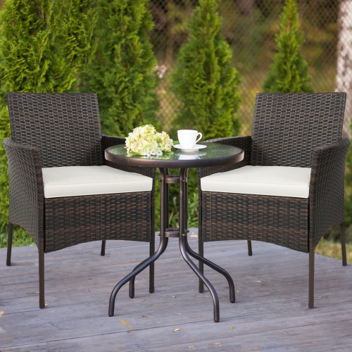 Costway Set of 4 Patio Rattan Dining Chairs Cushioned Seat Curved Armrests Outdoor Porch