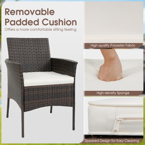 Costway Set of 4 Patio Rattan Dining Chairs Cushioned Seat Curved Armrests Outdoor Porch