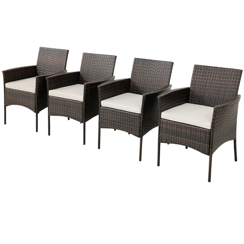 Costway Set of 4 Patio Rattan Dining Chairs Cushioned Seat Curved Armrests Outdoor Porch