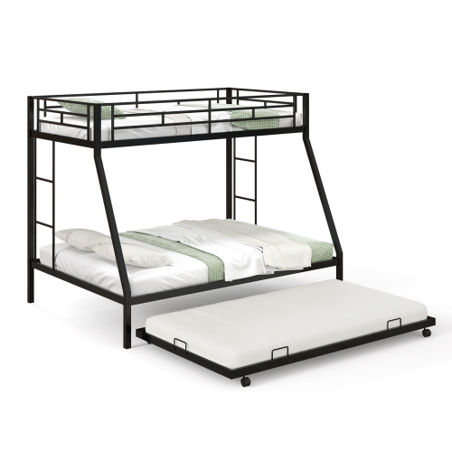 Costway Twin Over Full Metal Bunk Bed With Trundle Slats Support for Teens Adults Black
