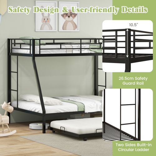 Costway Twin Over Full Metal Bunk Bed With Trundle Slats Support for Teens Adults Black