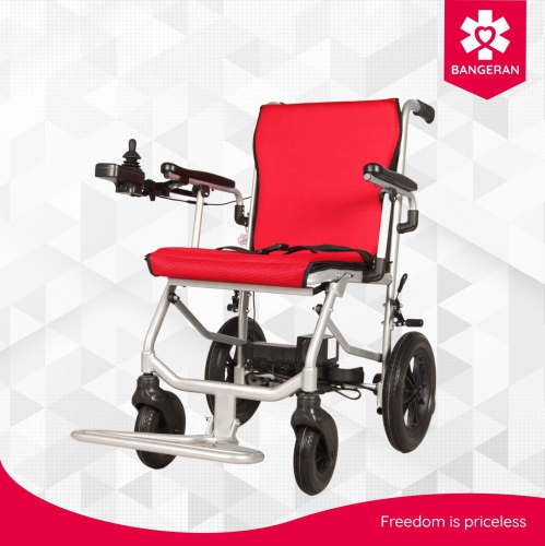 LiteWanderer Travel Design Medical Wheelchair, Only 14 kg Net Weight, Upgraded Analog Joystick Sensitive Control, Up to 100 kg Capacity - Red