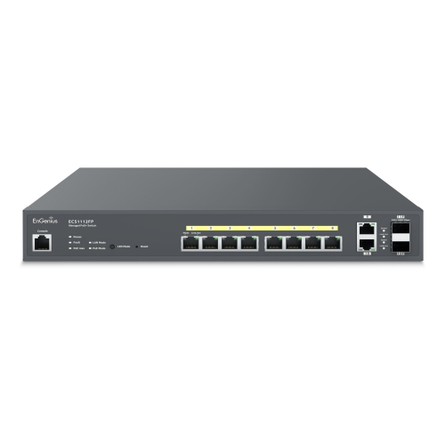 EnGenius – Commutateur PoE+ Gigabit 8 L2 à ports, 1U ports, montage sur bâti, 13 po, 2 ports SFP, 802,3af/AT, 130&nbsp;W,