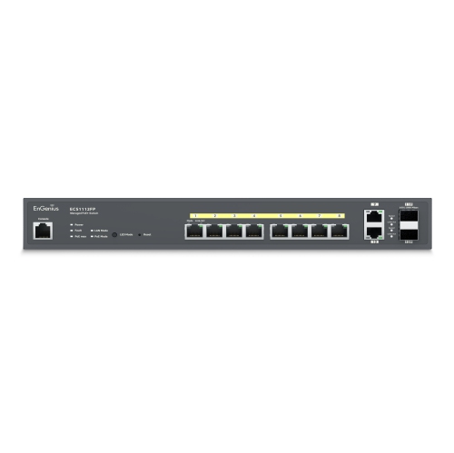 EnGenius 8-Port Cloud Managed 1U Rack-Mount 13" Gigabit L2 PoE+ Switch, 2x1Gb SFP, 802.3af/at, 130W -(ECS1112FP)