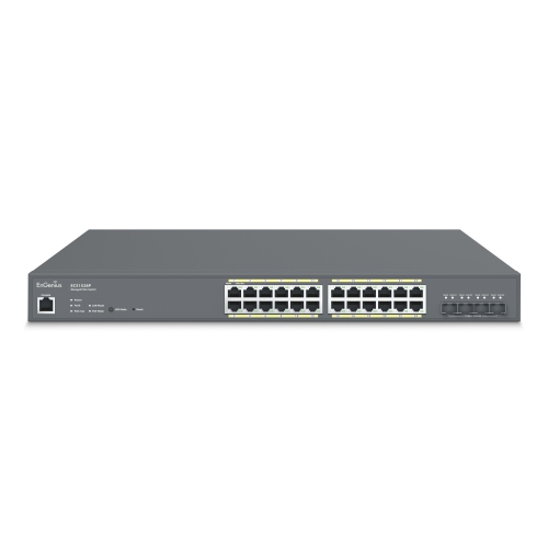 EnGenius – Commutateur PoE+ Gigabit 24 L2 à ports, 1U ports, montage sur bâti, 19 po, 4 x 10 Gb SFP+, 802,3af/AT, 240&nbsp;W-(ECS1528P)