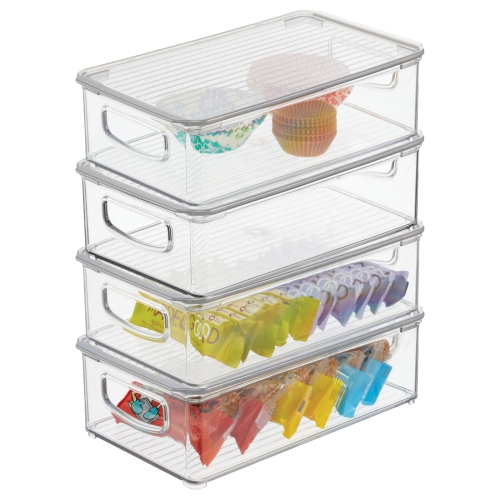 mDesign Clear Plastic Kitchen/Nursery Baby Food Organizer Storage Bin with  Handle, 4 Pack - 10 x 6 x 5