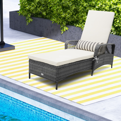 COSTWAY  Outdoor Chaise Lounge Chair Patio Recliner With 6-Level Backrest Cushion & Pillow