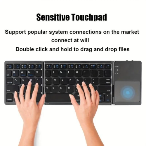 Wireless Folding Keyboard with Touchpad for Windows, Android, iOS. Multi-functional buttons, compact design. Effortless typing on phones and tablets