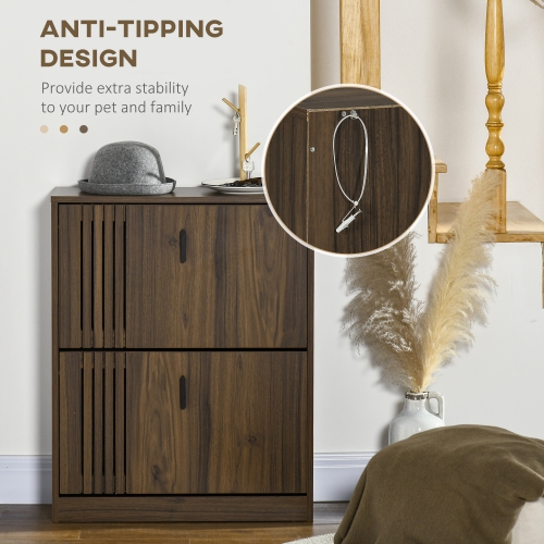 HOMCOM Narrow Shoe Cabinet with 2 Flip Drawers, Rustic Shoe Storage Cabinet with Adjustable Shelves for Entryway, Hallway, Walnut