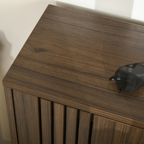 HOMCOM Narrow Shoe Cabinet with 2 Flip Drawers, Rustic Shoe Storage Cabinet with Adjustable Shelves for Entryway, Hallway, Walnut