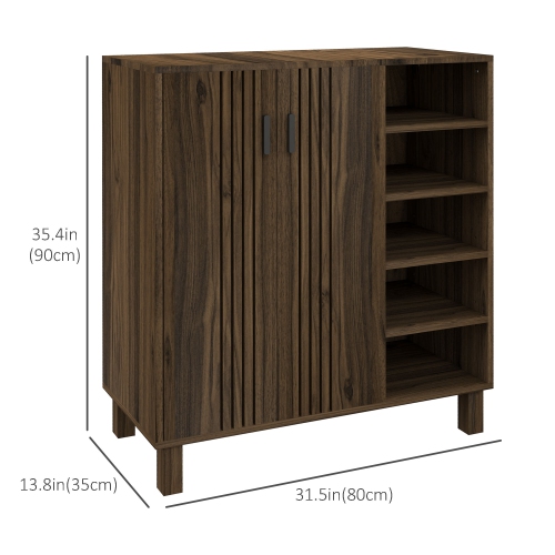 HOMCOM – Armoire à chaussures moderne avec 2 portes et 5 compartiments ouverts, 17 paire d'armoires de rangement pour chaussures avec tablettes