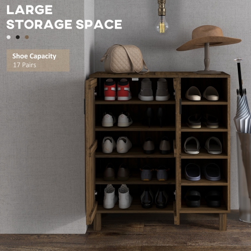 HOMCOM – Armoire à chaussures moderne avec 2 portes et 5 compartiments ouverts, 17 paire d'armoires de rangement pour chaussures avec tablettes