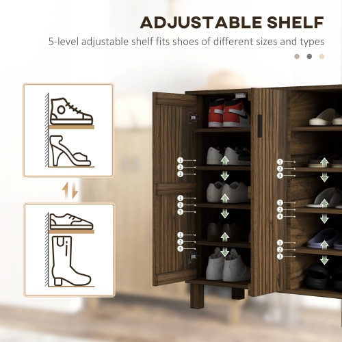 HOMCOM – Armoire à chaussures moderne avec 2 portes et 5 compartiments ouverts, 17 paire d'armoires de rangement pour chaussures avec tablettes