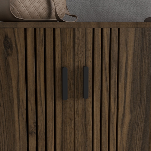 HOMCOM – Armoire à chaussures moderne avec 2 portes et 5 compartiments ouverts, 17 paire d'armoires de rangement pour chaussures avec tablettes