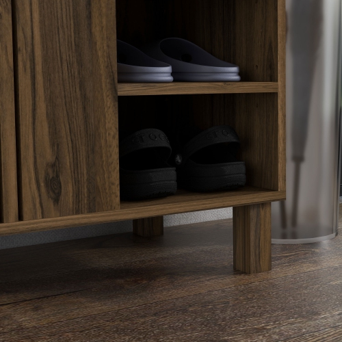 HOMCOM – Armoire à chaussures moderne avec 2 portes et 5 compartiments ouverts, 17 paire d'armoires de rangement pour chaussures avec tablettes