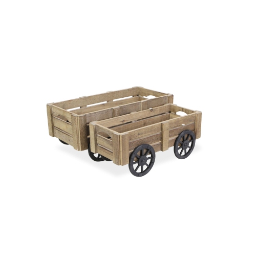 Set of 2 Brown and Black Handmade Storage Crates with Wheels 23.75"