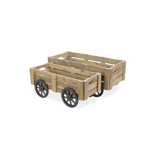 Set of 2 Brown and Black Handmade Storage Crates with Wheels 23.75"